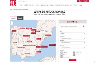 Buscador de áreas de pernocta de Autocaravanas.es_